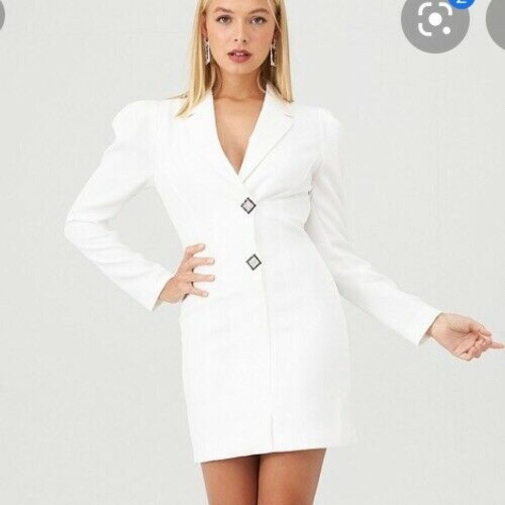River Island White Balloon Sleeve Tux Dress